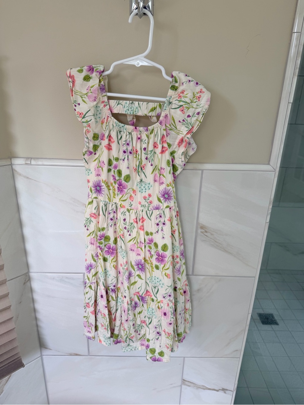jumping beans Cream Floral Ruffle Dress with Pink & Purple Blooms